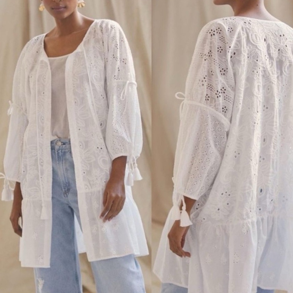 Maeve by Anthropologie White Cotton Eyelet Cardigan Cover Up One Size